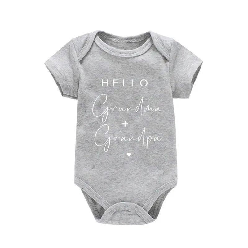 Pregnancy Announcement to Be Grandparents Hello Grandma & Grandpa Baby Bodysuits Infant Baby Boy Girls Clothes Baby Shower Gift