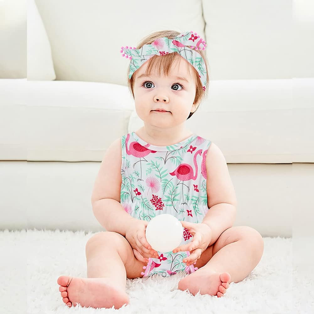 Newborn Toddler Baby Girl Floral Sleeveless Bodysuit Romper Jumpsuit Outfit Set Casual Clothes with Headband